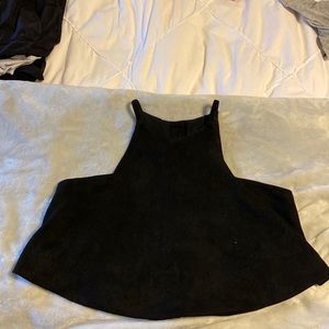 Olivaceous Faux Suede Button Back Crop Top